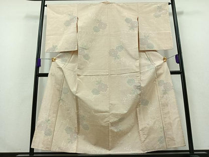 平和屋着物▽上質な紬 単衣 花唐草文 正絹 逸品 AABA9143jh