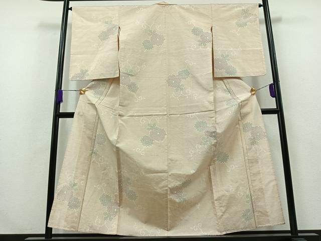 平和屋着物▽上質な紬 単衣 花唐草文 正絹 逸品 AABA9143jh