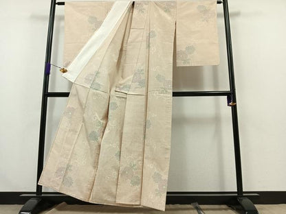 平和屋着物▽上質な紬 単衣 花唐草文 正絹 逸品 AABA9143jh