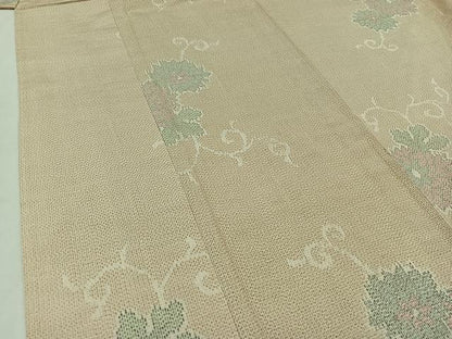 平和屋着物▽上質な紬 単衣 花唐草文 正絹 逸品 AABA9143jh