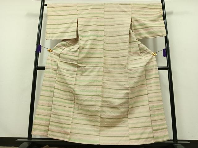 平和屋着物▽上質な紬 単衣 横段文 正絹 逸品 AABA9145jh