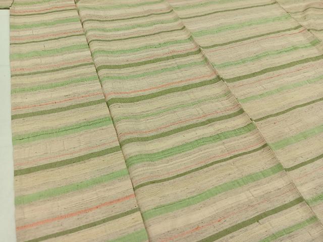 平和屋着物▽上質な紬 単衣 横段文 正絹 逸品 AABA9145jh