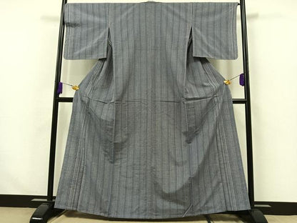 平和屋着物▽上質な紬 単衣 縞 正絹 逸品 AABA9146jh