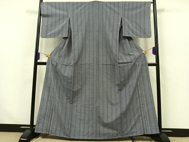 平和屋着物▽上質な紬 単衣 縞 正絹 逸品 AABA9146jh