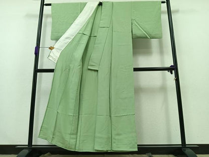 平和屋着物▽上質な色無地　単衣　青竹色　正絹　逸品　AABA9149jh
