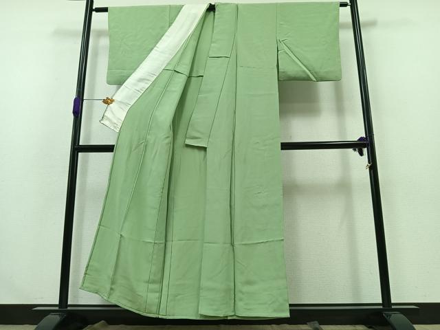 平和屋着物▽上質な色無地　単衣　青竹色　正絹　逸品　AABA9149jh