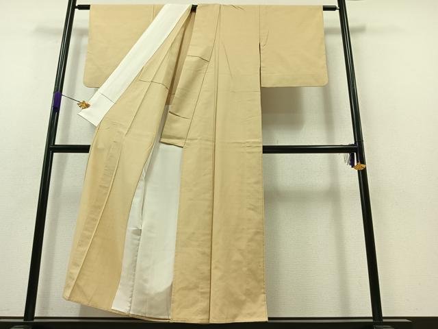 平和屋着物▽上質な紬　単衣　亜麻色　正絹　逸品　AABA9150jh