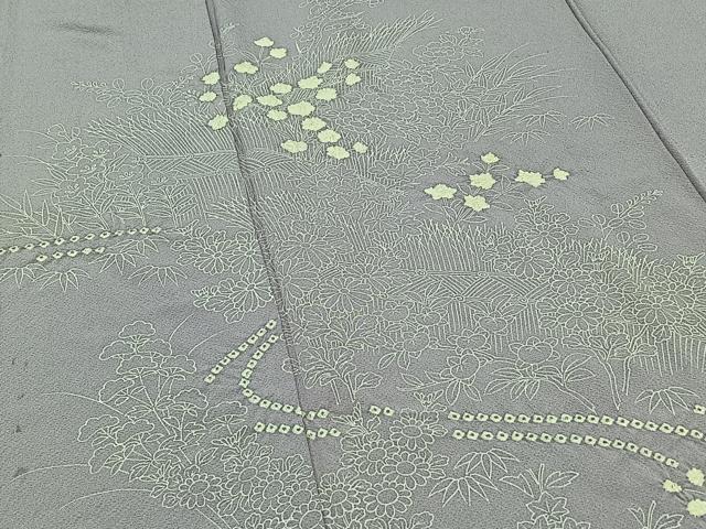 平和屋着物▽訪問着 単衣 絞り 草花文 正絹 逸品 AABA9151jh