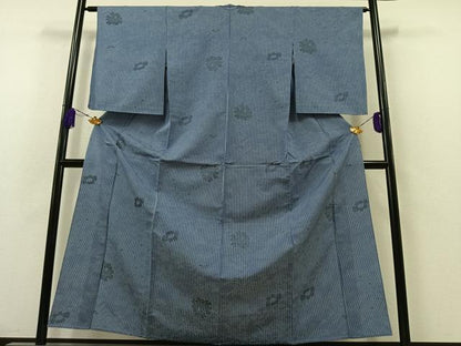 平和屋着物▽お召 単衣 草花文 正絹 逸品 AABA9153jh