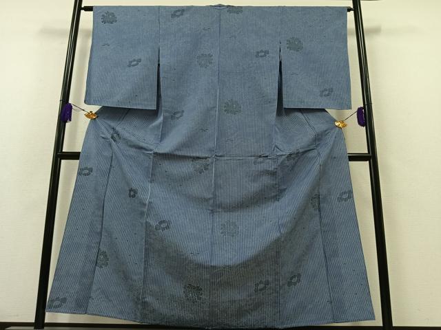 平和屋着物▽お召 単衣 草花文 正絹 逸品 AABA9153jh