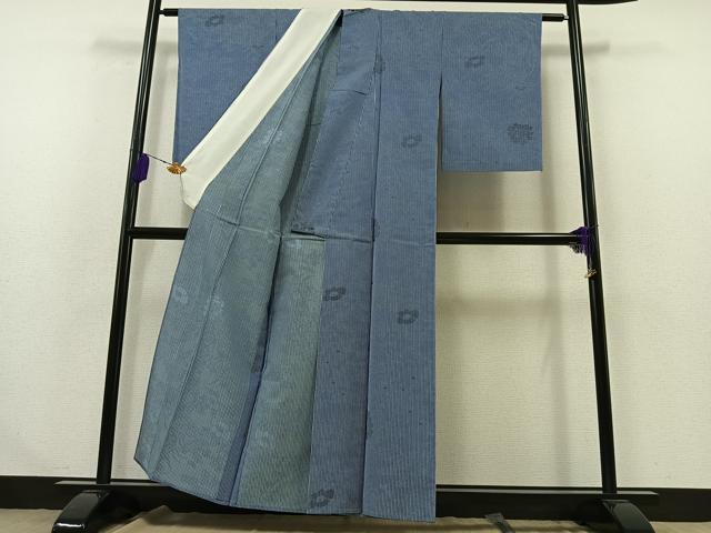 平和屋着物▽お召 単衣 草花文 正絹 逸品 AABA9153jh