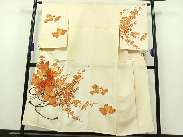 平和屋着物▽訪問着 単衣 枝花文 金彩 鬼しぼ縮緬 正絹 逸品 AABA9155jh