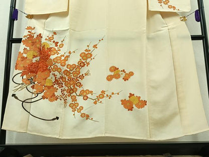 平和屋着物▽訪問着 単衣 枝花文 金彩 鬼しぼ縮緬 正絹 逸品 AABA9155jh