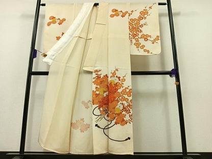 平和屋着物▽訪問着 単衣 枝花文 金彩 鬼しぼ縮緬 正絹 逸品 AABA9155jh
