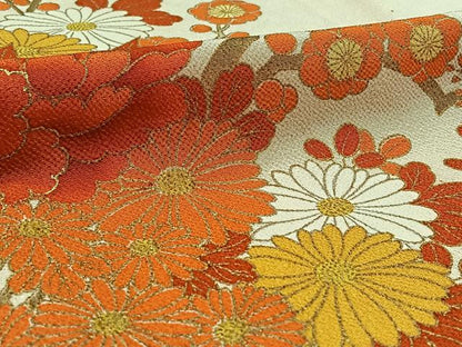 平和屋着物▽訪問着 単衣 枝花文 金彩 鬼しぼ縮緬 正絹 逸品 AABA9155jh