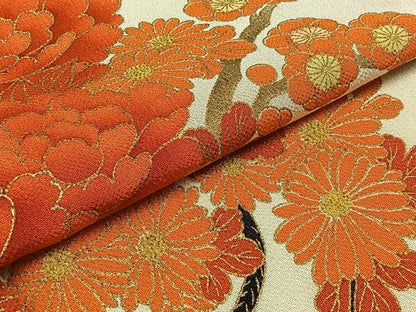 平和屋着物▽訪問着 単衣 枝花文 金彩 鬼しぼ縮緬 正絹 逸品 AABA9155jh