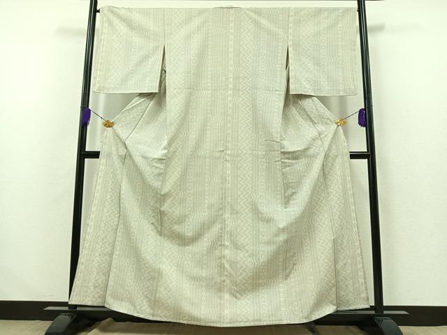 平和屋着物▽本塩沢 単衣 110亀甲 幾何学間道 正絹 逸品 AABA9158jh