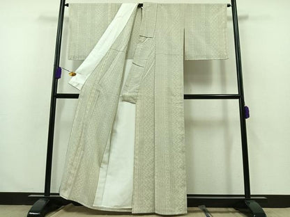 平和屋着物▽本塩沢 単衣 110亀甲 幾何学間道 正絹 逸品 AABA9158jh