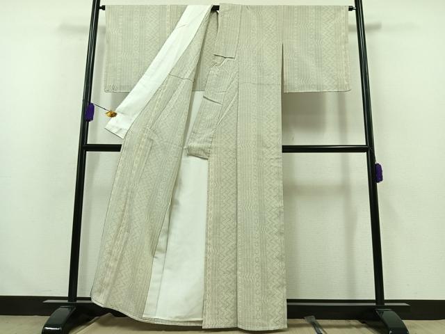 平和屋着物▽本塩沢 単衣 110亀甲 幾何学間道 正絹 逸品 AABA9158jh
