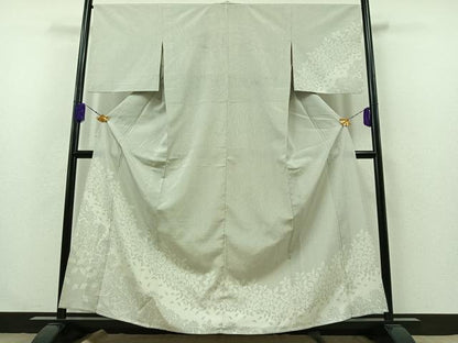 平和屋着物▽訪問着 本塩沢 単衣 草花文 正絹 逸品 AABA9159jh