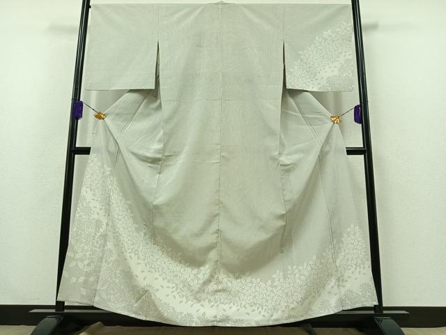 平和屋着物▽訪問着 本塩沢 単衣 草花文 正絹 逸品 AABA9159jh