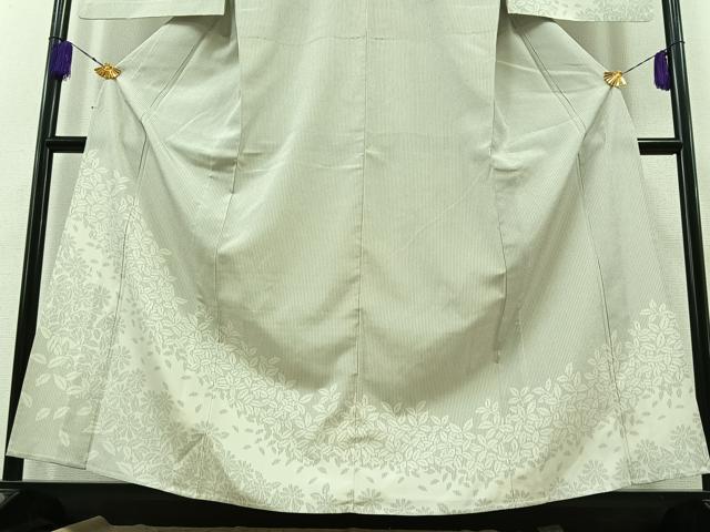 平和屋着物▽訪問着 本塩沢 単衣 草花文 正絹 逸品 AABA9159jh