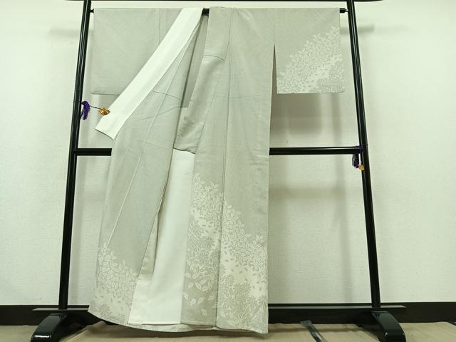 平和屋着物▽訪問着 本塩沢 単衣 草花文 正絹 逸品 AABA9159jh