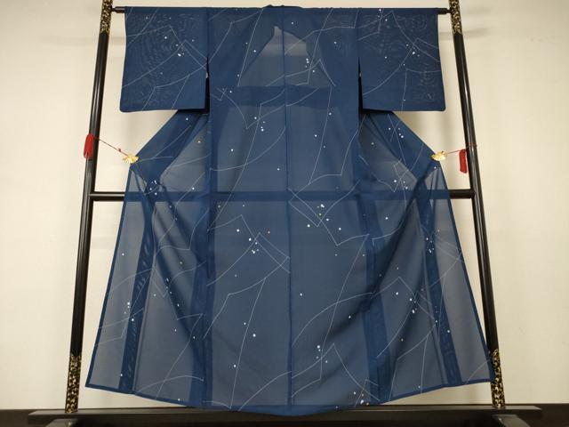 平和屋着物＊夏物 小紋 絽 幾何学文様 洗える着物 AABA9285jd