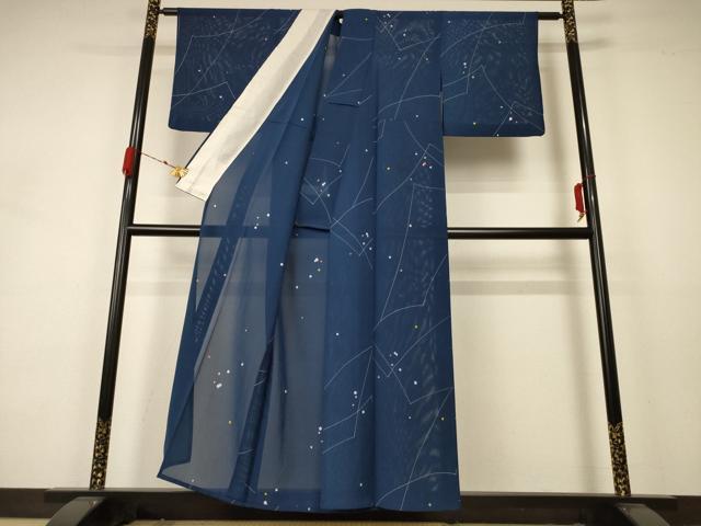 平和屋着物＊夏物 小紋 絽 幾何学文様 洗える着物 AABA9285jd