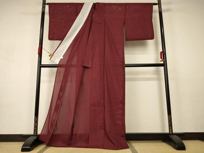平和屋着物＊夏物 色無地 絽 葡萄茶色 洗える着物 AABA9289jd