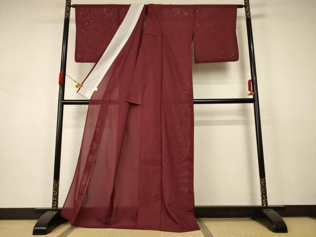 平和屋着物＊夏物 色無地 絽 葡萄茶色 洗える着物 AABA9289jd