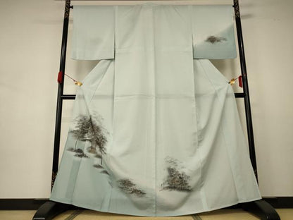 平和屋着物＊夏物 訪問着 絽 風景文 暈し染め 金彩 洗える着物 AABA9290jd