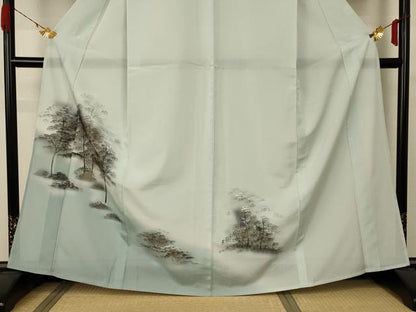 平和屋着物＊夏物 訪問着 絽 風景文 暈し染め 金彩 洗える着物 AABA9290jd