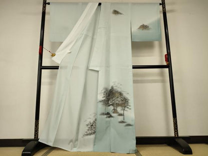 平和屋着物＊夏物 訪問着 絽 風景文 暈し染め 金彩 洗える着物 AABA9290jd