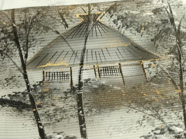 平和屋着物＊夏物 訪問着 絽 風景文 暈し染め 金彩 洗える着物 AABA9290jd