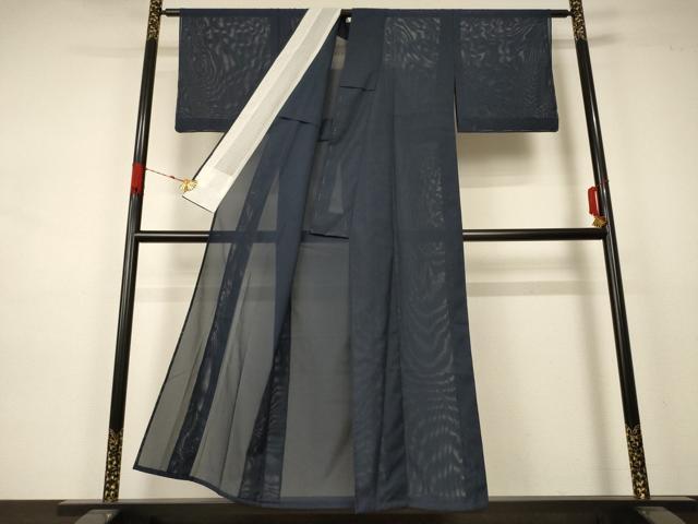 平和屋着物＊夏物 色無地 絽 藍鉄色 洗える着物 AABA9292jd