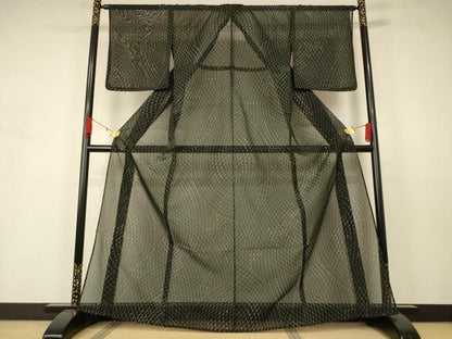 平和屋着物＊夏物 小紋 絽 枝葉文 洗える着物 AABA9299jd