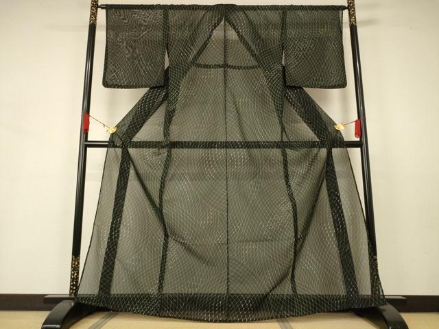 平和屋着物＊夏物 小紋 絽 枝葉文 洗える着物 AABA9299jd