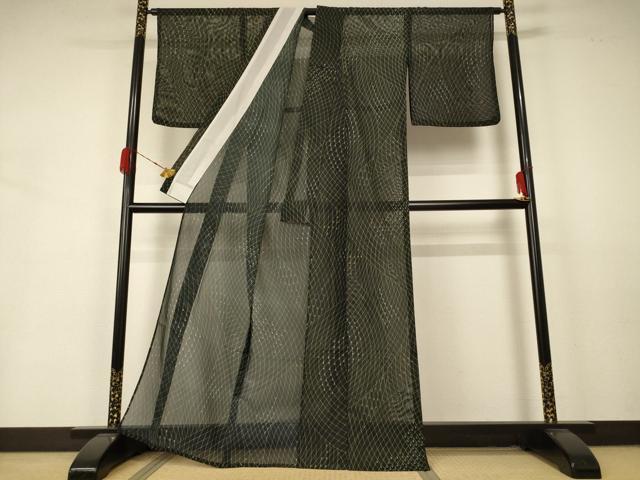 平和屋着物＊夏物 小紋 絽 枝葉文 洗える着物 AABA9299jd