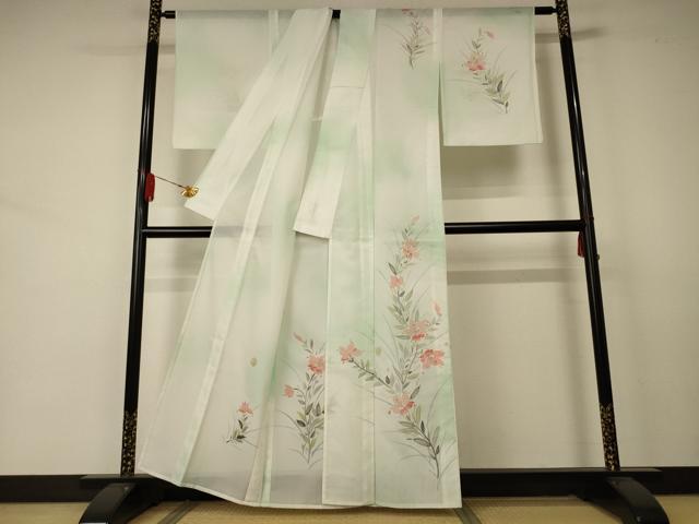 平和屋着物＊夏物 訪問着 絽 草花文 暈し染め 洗える着物 AABA9308jd