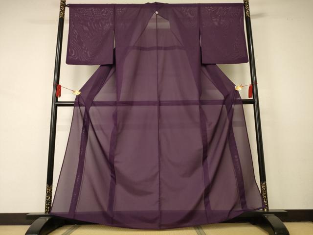 平和屋着物＊夏物 色無地 絽 似せ紫色 洗える着物 AABA9312jd