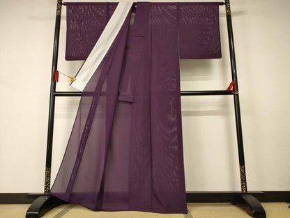 平和屋着物＊夏物 色無地 絽 似せ紫色 洗える着物 AABA9312jd