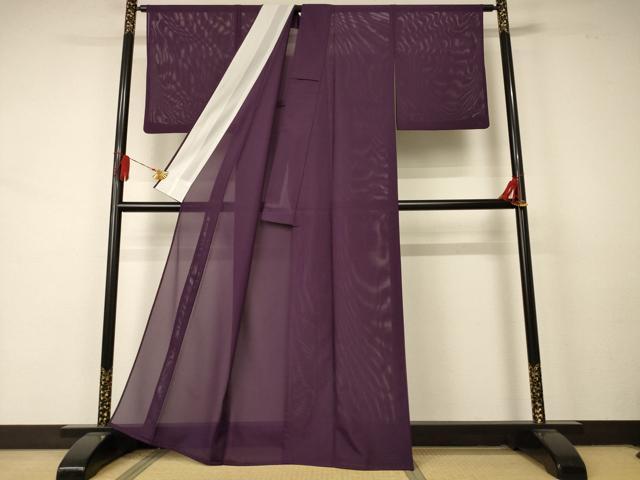 平和屋着物＊夏物 色無地 絽 似せ紫色 洗える着物 AABA9312jd