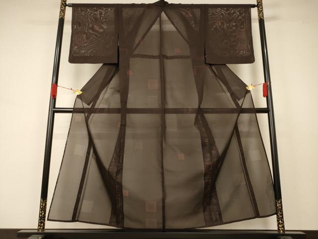 平和屋着物＊夏物 小紋 絽 幾何学文様 洗える着物 AABA9319jd