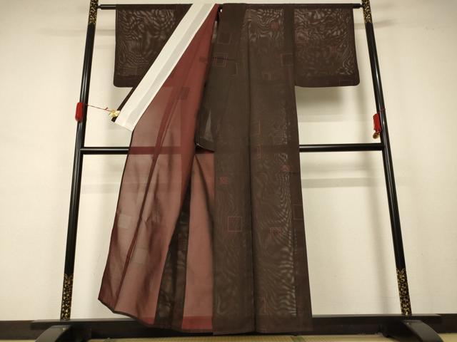 平和屋着物＊夏物 小紋 絽 幾何学文様 洗える着物 AABA9319jd