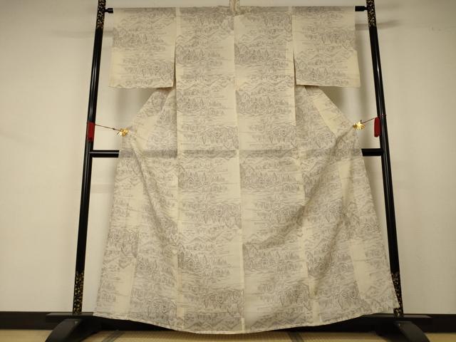 平和屋着物＊夏物 紗紬 風景文 正絹 逸品 AABA9320jd