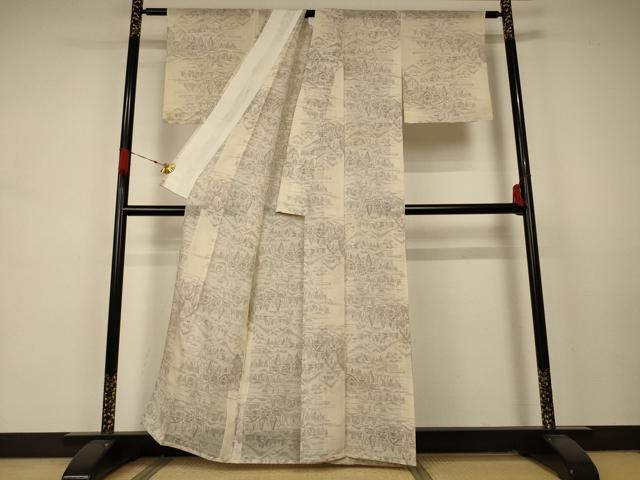 平和屋着物＊夏物 紗紬 風景文 正絹 逸品 AABA9320jd