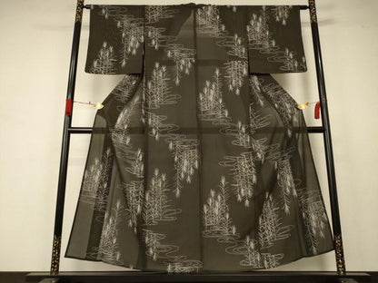 平和屋着物＊夏物 小紋 絽 流水草葉文 正絹 逸品 AABA9324jd