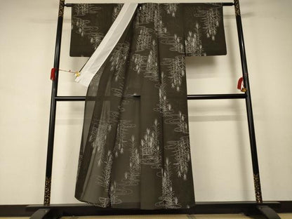 平和屋着物＊夏物 小紋 絽 流水草葉文 正絹 逸品 AABA9324jd
