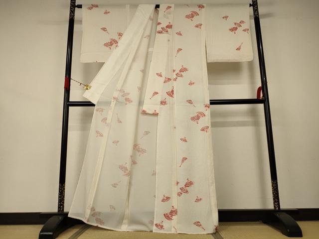 平和屋着物＊夏物　小紋　絽　扇子花文　正絹　逸品　AABA9333jd